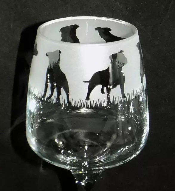 New 'STAFFORDSHIRE BULL TERRIER' Hand Etched Large Wine Glass with Gift Box