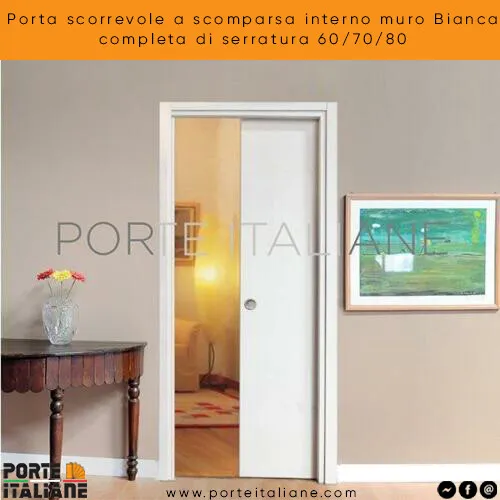 Puerta Corredera A Desaparición Interno Pared Blanca Completa De Cerradura