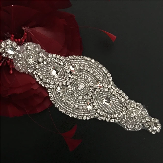 Set 7 Appliques Con Strass Termoadesive - Per Abito Da Sposa, Scarpe E Capelli, 3 Stili Diversi (Argento) - Foto 4