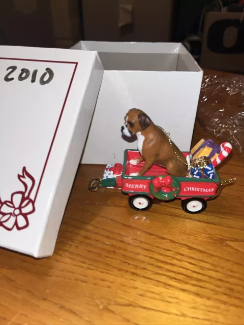 Danbury Mint Annual Boxer Dog Christmas Ornament 2010 “A Waggin’ Holiday” w/ Box