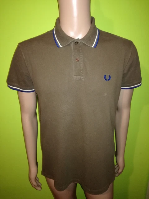 Maglia Polo Uomo Maniche Corte Color Marrone Logo Blu Marca Fred Perry Taglia Xl