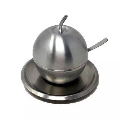 colore Moonqing zuccheriera in acciaio inox con cucchiaini e coperchio a forma di mela per cucina argento 