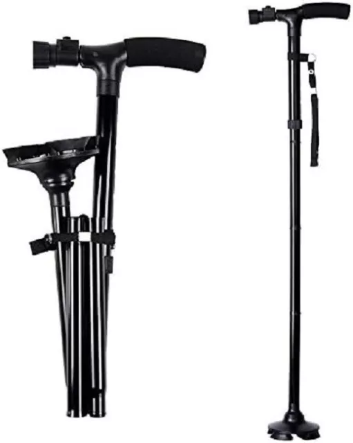 LED Walking Stick HurryCane All Terrain Pivoting Base Folding Cane Travel Black