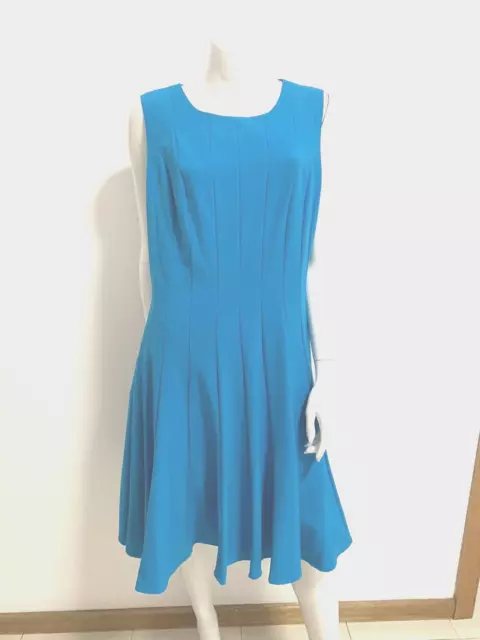 CALVIN KLEIN 16/L beautiful lined sleeveless blue paneled dress AS NEW