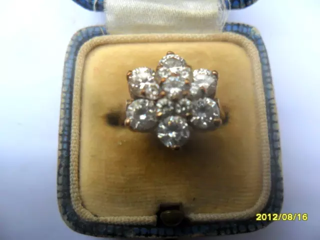 Vintage 9ct Yellow Gold White Stone Flower  Head Cluster  375 Ring Size N  3 gm