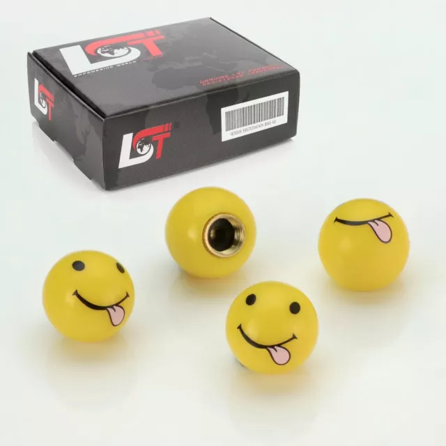4x Ventilkappen Aluminium Reifen Ventil Emoji Smiley Zunge Gelb für VW PASSAT