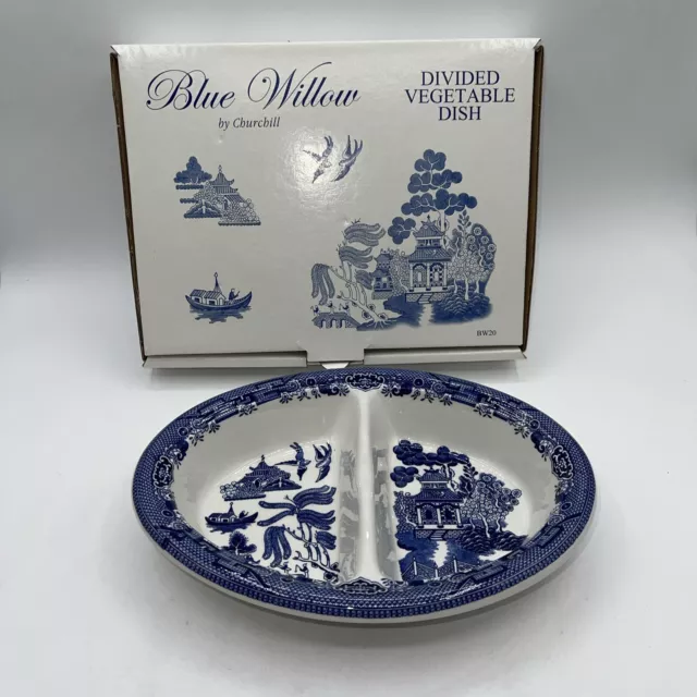 Churchill Blue Willow Divided Vegetable Serving Dish New In Box Made In England