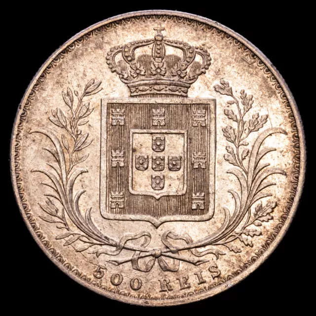 Portugal - Luis I. 500 Reis. (12,36 g.). 1889. GOMES-12.22. EBC-. Restos de b... 3
