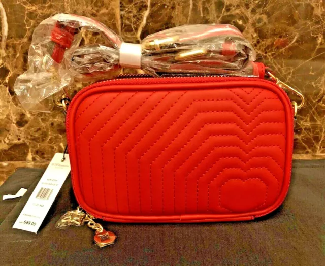 NWT~BCBGeneration~Red Quilted~QUINN DOUBLE ENTRY~CROSSBODY Bag~Faux Leather