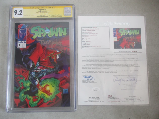 Image Comics 1992 Spawn #1 Ss Signed By Todd Mcfarlane Cgc Grade 9.2 W/ Jsa Coa