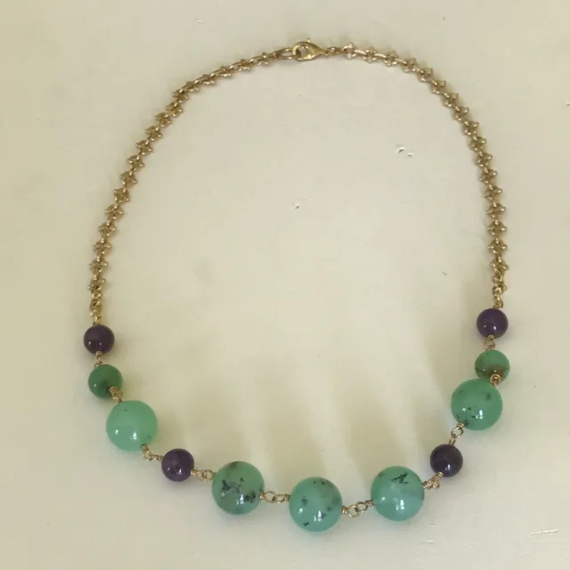 Jade Amethyst 18k Gold Electroplated Necklace 16”