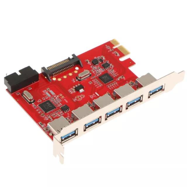 Red 5 Port USB 3.0 HUB to PCI-e Card Expansion Adapter for Desktop