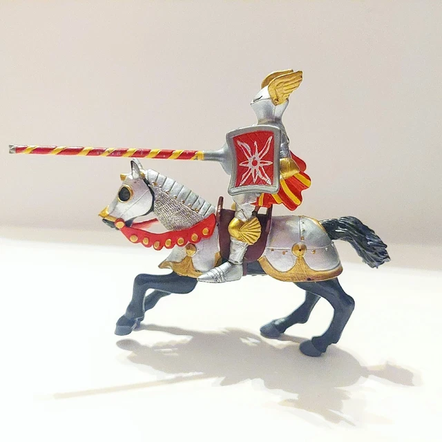 Papo Castles and Knights Series 2001 Jousting Knight & Horse Medieval Red & Gold