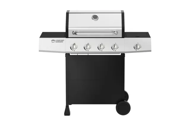 Comfort Garden 4-Burner BBQ Grill w/ Side Burner, Outdoor Burner Black PE Finish