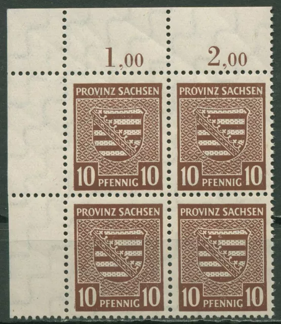 SBZ Provinz Sachsen 1945 Provinzwappen 78 Xa 4er-Block Ecke 1 dgz. postfrisch