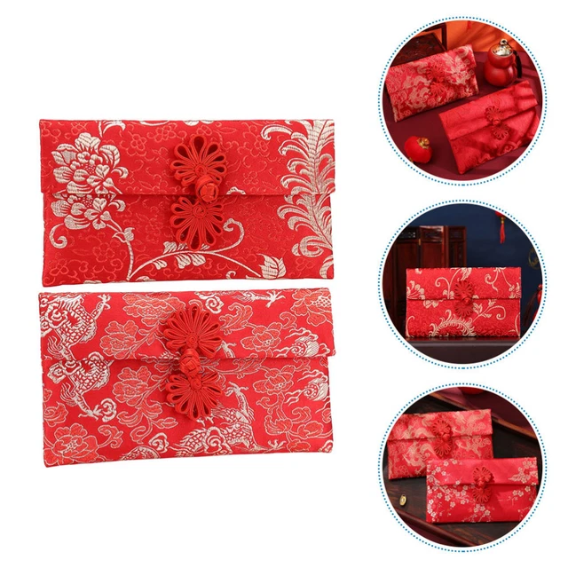 2 Pcs Sac Cadeau Nouvel An Sac Enveloppe Rouge En Tissu Décor Poche