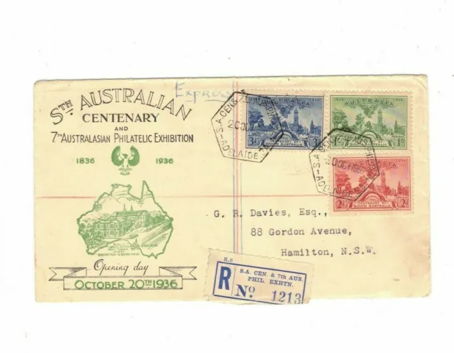 Australia 1936 South Australia Registered Cover,cds Exhibition Cancel SA