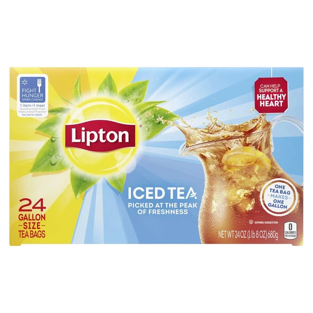 LIPTON GALLON SIZED Unsweetened Iced Black Tea Kosher Natural 24 Count