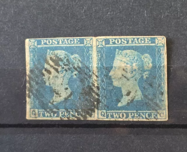 Gb Queen Victoria Sg 13 2D Pale Blue X Pair, 4 Margin Used