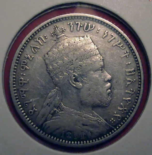 Ethiopia - Manelik II, Silver 1/4 Birr, EE1895A, toned