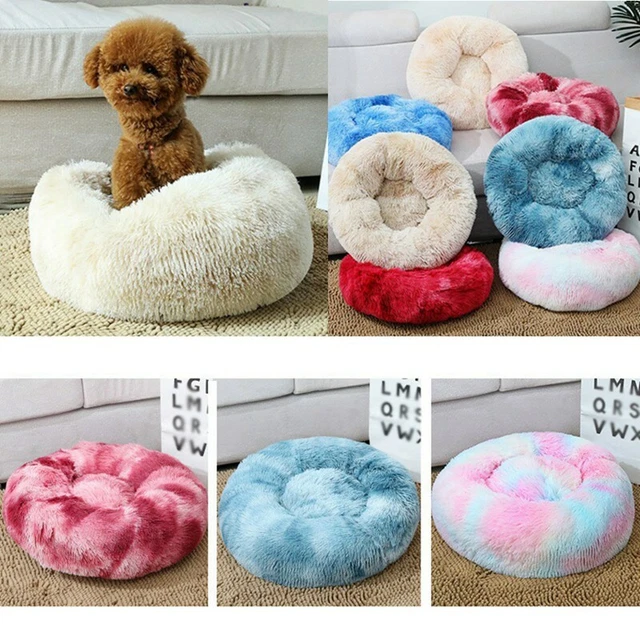 Bed Dog Cat Nest Washable Pet Round Calming Soft Plush Sleeping Comfy Donut