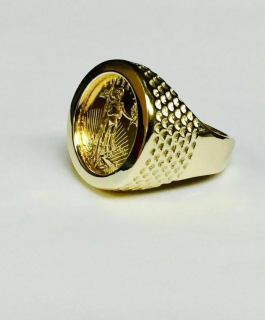 American Eagle Coin Vintage Men's Ring Jewelry Gift 14K Yellow Gold Plated