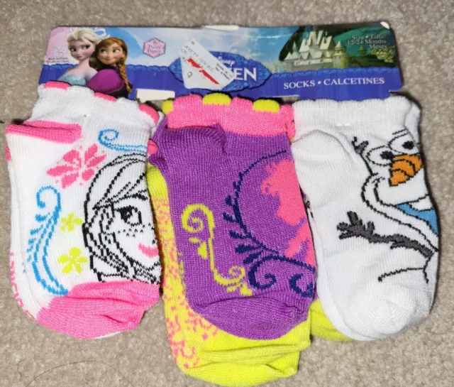 Disney Frozen Baby Girls 6 pack Socks Size 12-24 Months Assorted Colors & prints