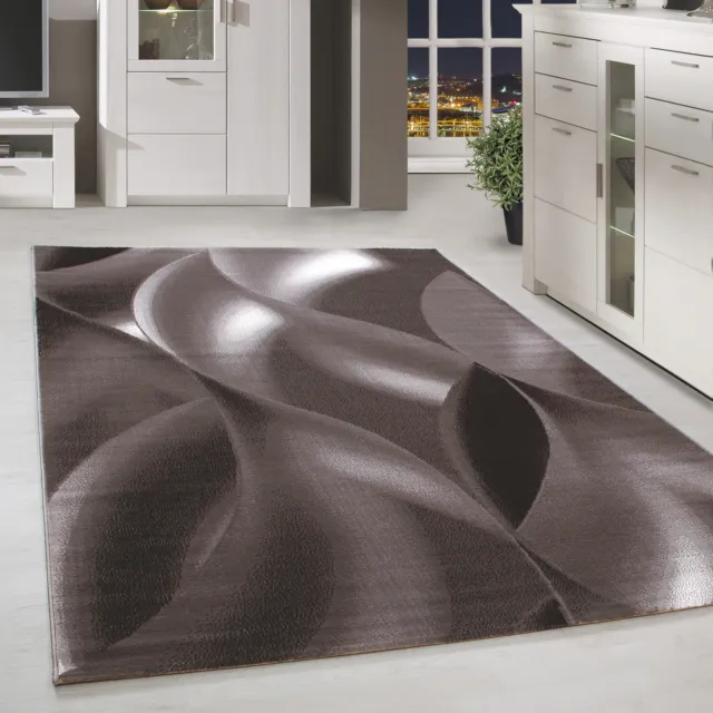 Kurzflor Teppich Design Schatten Muster Wohnzimmerteppich Braun Beige Meliert