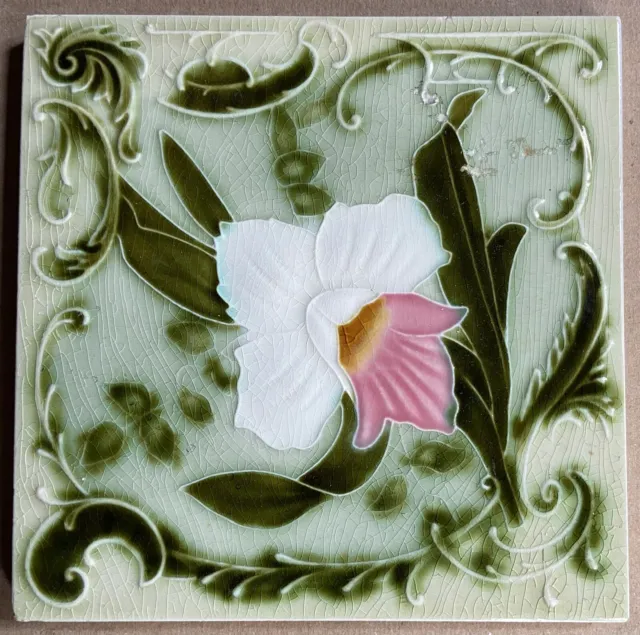 Antique -Art Nouveau- European - Majolica Tile C1900