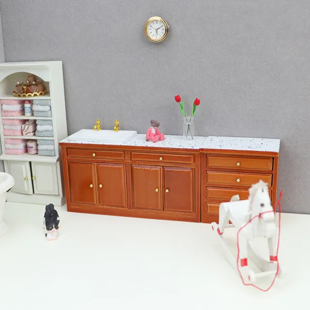 1:12 Dollhouse Miniature Cupboard Sink Drawer Cabinet Locker Furniture Decor Toy
