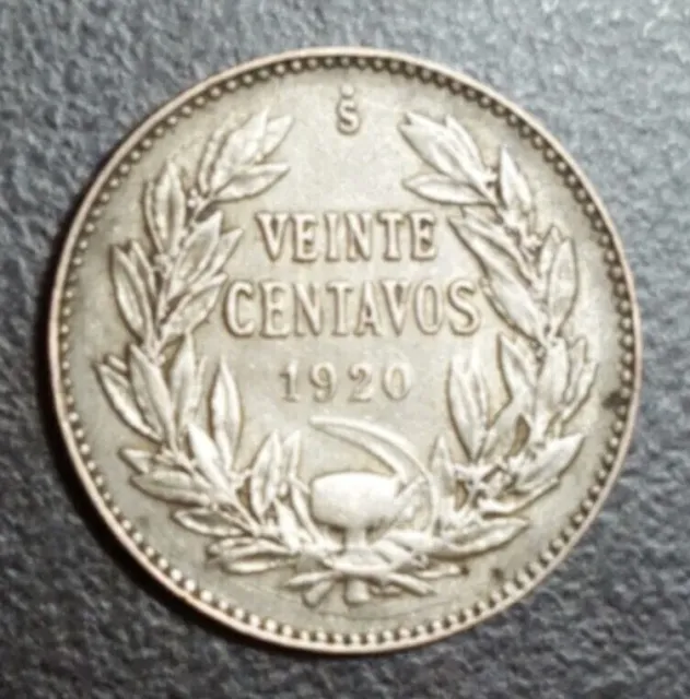1920 CHILE 20 CENTAVOS KM 151.3 Cleaned Old Silver Coin