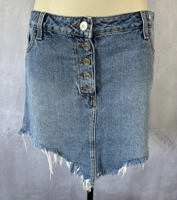 Gonna River Island Jeans Denim Tasche Mini Party Casual Occasione Taglia UK 14