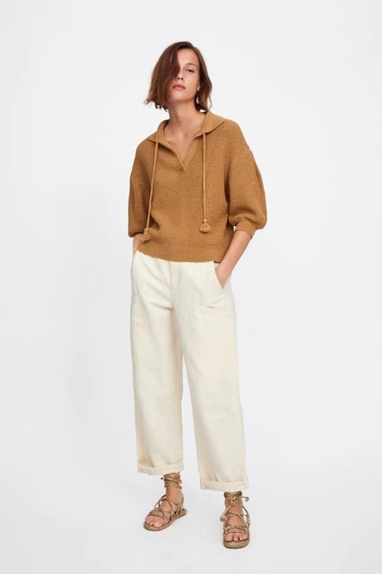 Pull Zara Texture Avec Manches Bouffantes - Couleur Ecru - Taille M - Neuf Avec étiquettes