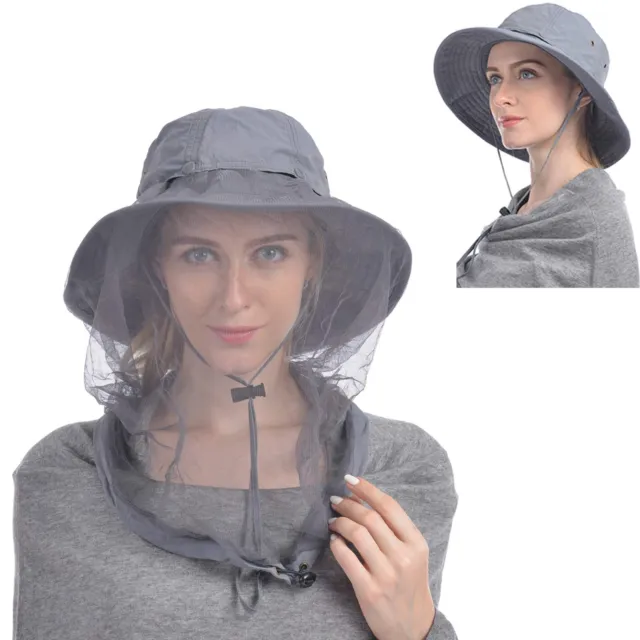 Mosquito Head Face Net Hat Sun Bee Insect Bug UV Protection Hidden Mesh Cap