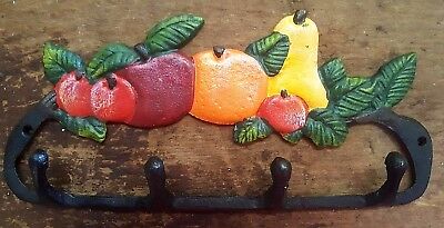 FRUIT 4 HOOK BATHROOM or KITCHEN Towel Hanger rustic farmhouse country cast iron