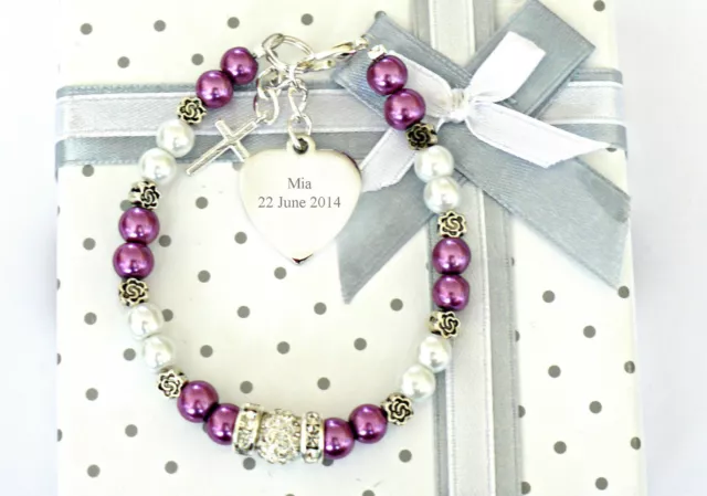 Girls Personalised Bracelet Christening/Baptism/Holy Communion Engraved Gift