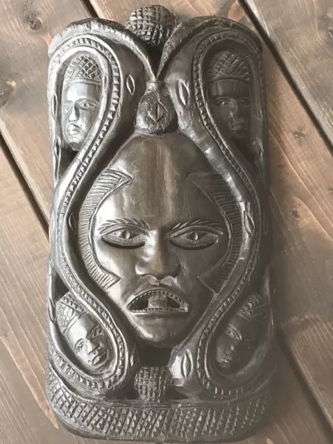 Handmade African  Wooden Tribal Mask Wall Hanging Home Decor Dark Brown