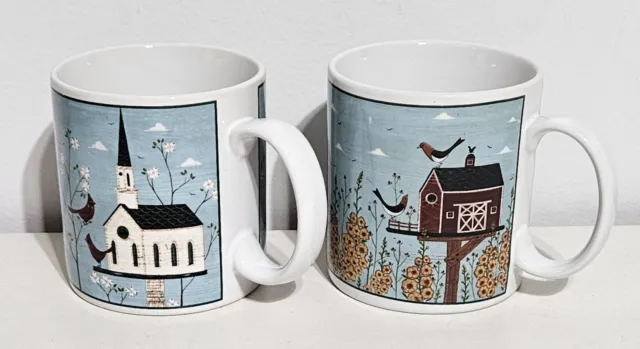 Set Of 2 Warren Kimble Birdhouse Coffee Mugs Sakura Stoneware 2000 Pair Cups