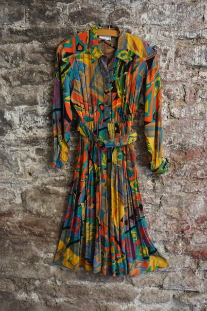 Vintage 1970/80's Original Tailored Vibrant Abstract Midi Dress - Mandy  Marsh