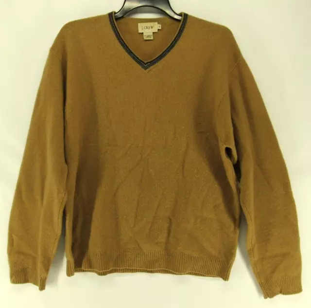 J Crew Mens Brown V-Neck Sweater Size M 100% Lambs Wool Vintage