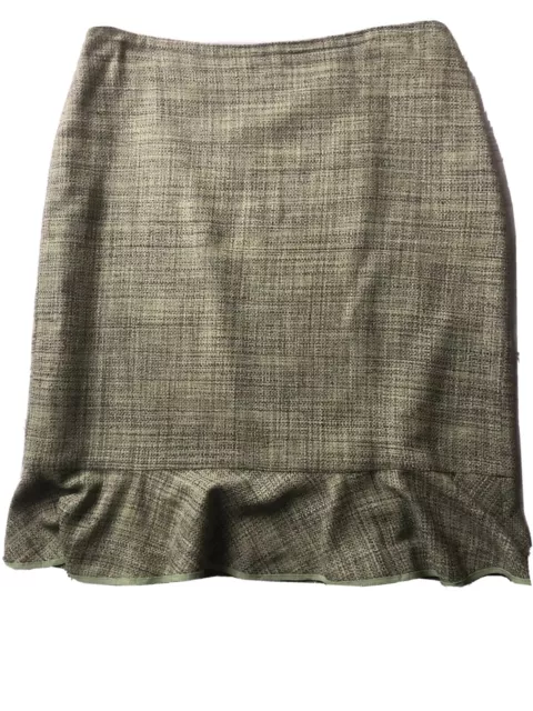 Amanda Smith Womens Skirt Green 100% Silk Ruffle Hem Floral Lined Size 10