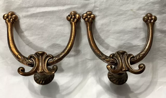 2  Antique Hall Tree Hat Rack Coat Hooks Cast Iron Double Hooks Bronze Victorian