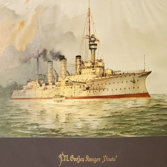 WW1 German Cruiser Imperial Marine Navy SMS Vineta combat print original ship