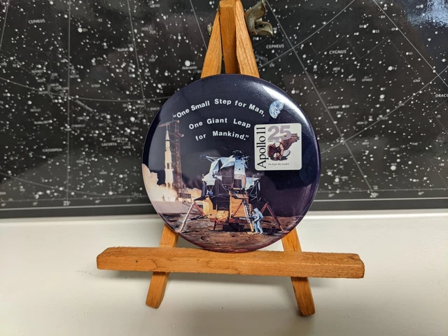 Apollo 11 - 25th Anniversary 1993 Button 3.5" - One Small Step For Man, One G...