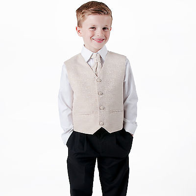 Boys Suits 4 Piece Champagne Waistcoat Suit Swirl Pageboy Party Formal Wedding