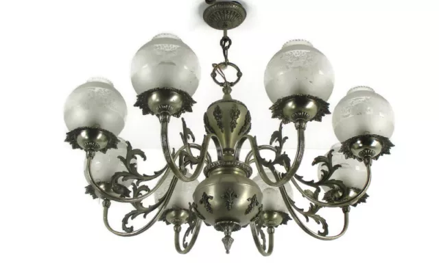 8 Arm Lights Chandelier Revival French Empire Style Faux Brass Glass Shades
