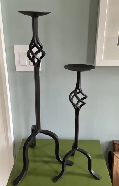 Set 2 PIER 1 Twist Basket Wrought Iron Spanish Candle Holder 18" and 25”Tall