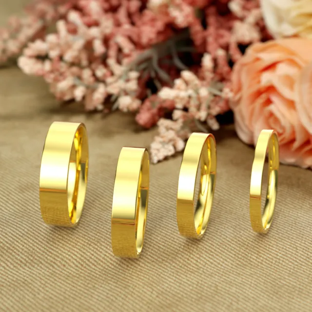 14K Yellow Gold 2mm 3mm 4mm 5mm Comfort Fit Men Women Flat Wedding Band Ring