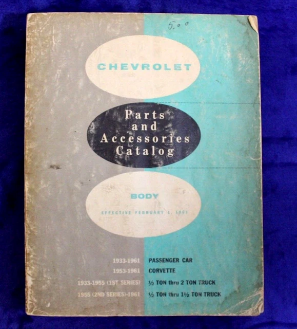 VINTAGE 19331961 CHEVY Body Parts & Accessories Catalog Six Cylinder