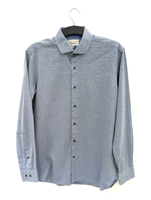 Camicia uomo Ted Baker Endurance 15,5"" 34/35 blu manica lunga triangolo abbottonato